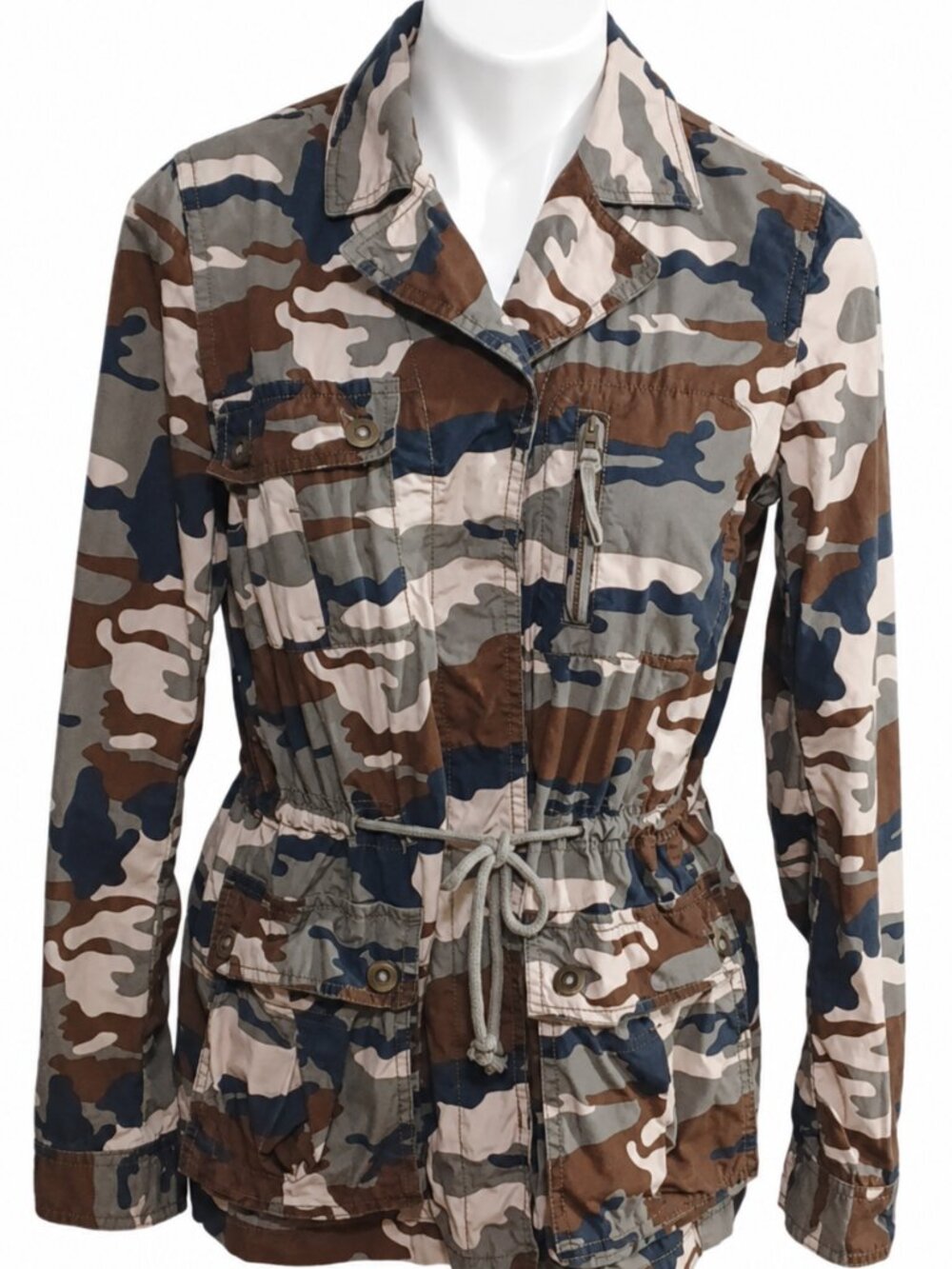 BANANA REPUBLIC medium camouflage jacket button-up drawstring cinch waist